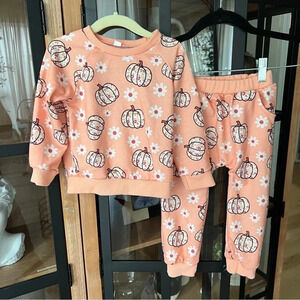 Toddler girl pumpkin matching set long sleeve pullover sweatpants sweater